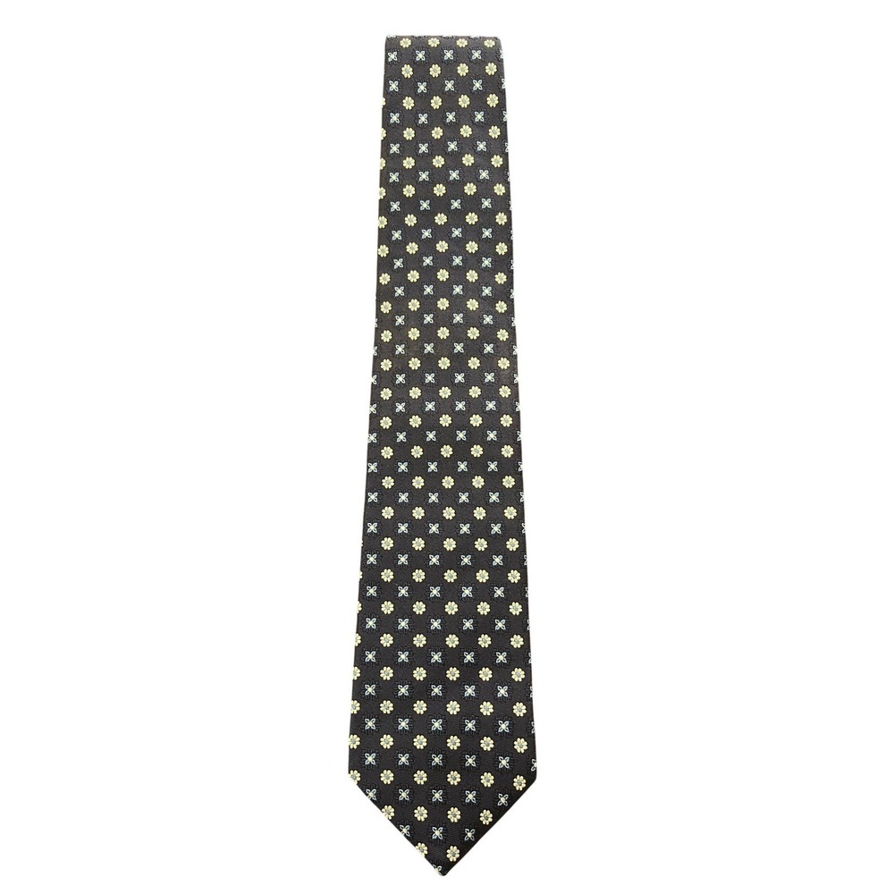 Brooks Brothers Men Silk Tie Navy Blue Floral Medallion Made in USA England Silk